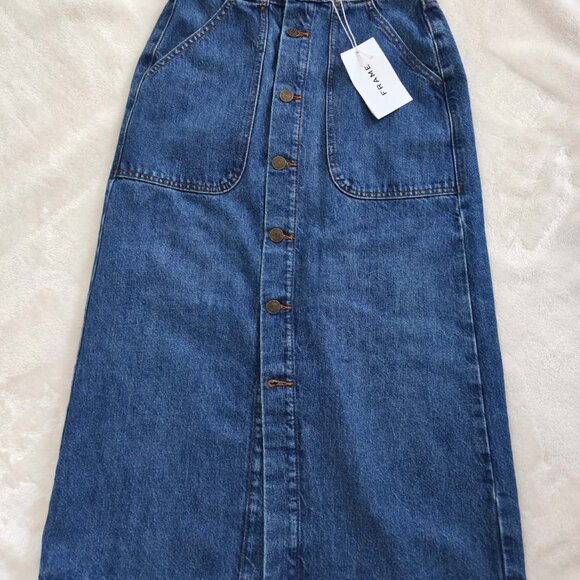 NWT Frame Modern Pocket Midi Denim Skirt Button Front - Picture 4 of 6